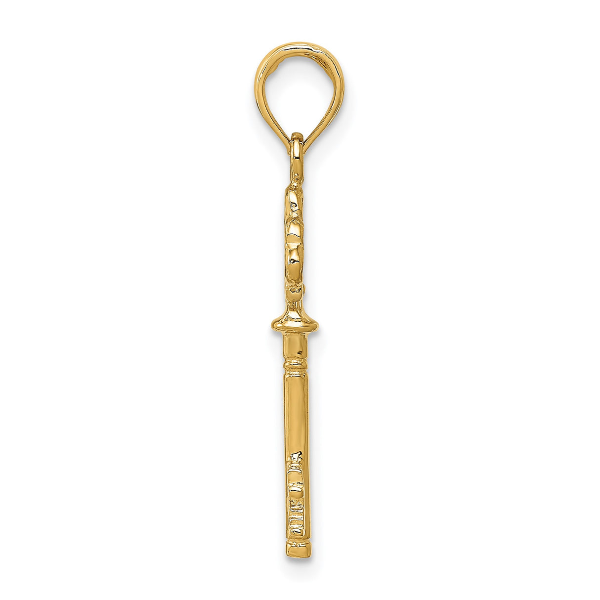14k Yellow Gold Key Pendant with Openwork Heart Design, Romantic Charm for Women