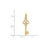 14k Yellow Gold Key Pendant with Openwork Heart Design, Romantic Charm for Women