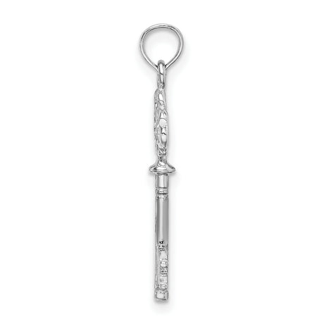 14k White Gold Key Pendant with Heart Clover Design, Celtic Inspired Irish Charm Jewelry