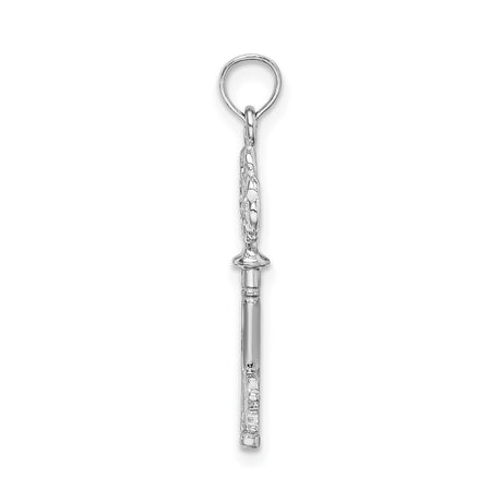 14k White Gold Key Pendant with Heart Shaped Clover, Celtic Inspired Lucky Charm