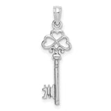 14k White Gold Key Pendant with Heart Clover Design, Celtic Inspired Irish Charm Jewelry
