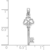14k White Gold Key Pendant with Heart Clover Design, Celtic Inspired Irish Charm Jewelry