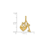 14k Yellow Gold Heart Lock and Key Pendant, Romantic Love Symbol Charm for Women