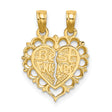 14k Yellow Gold Split Heart Pendant Set, Lace Edge Friendship Charm Duo for Women