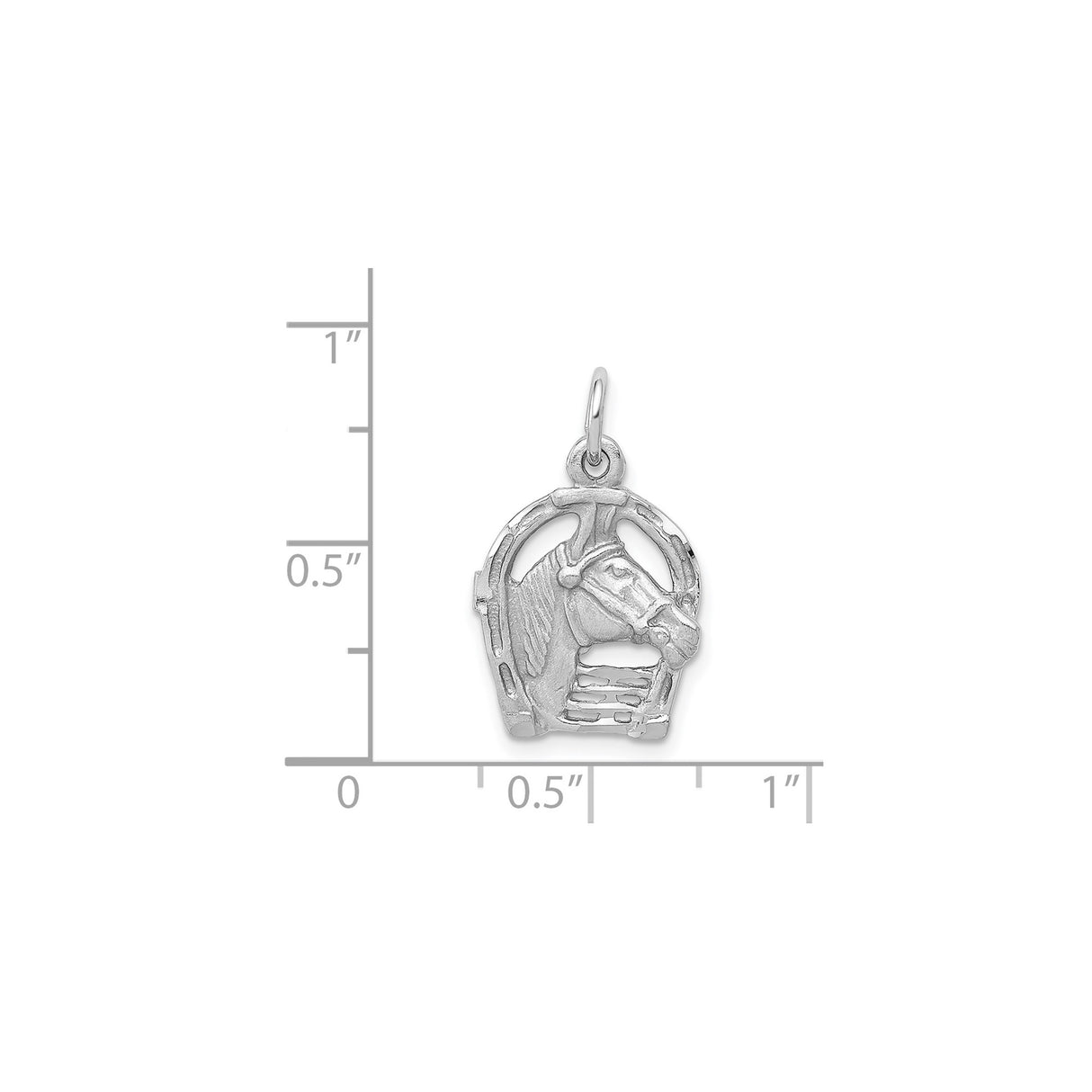 14k White Gold Horse Head Pendant in Horseshoe Frame, Equestrian Western Jewelry