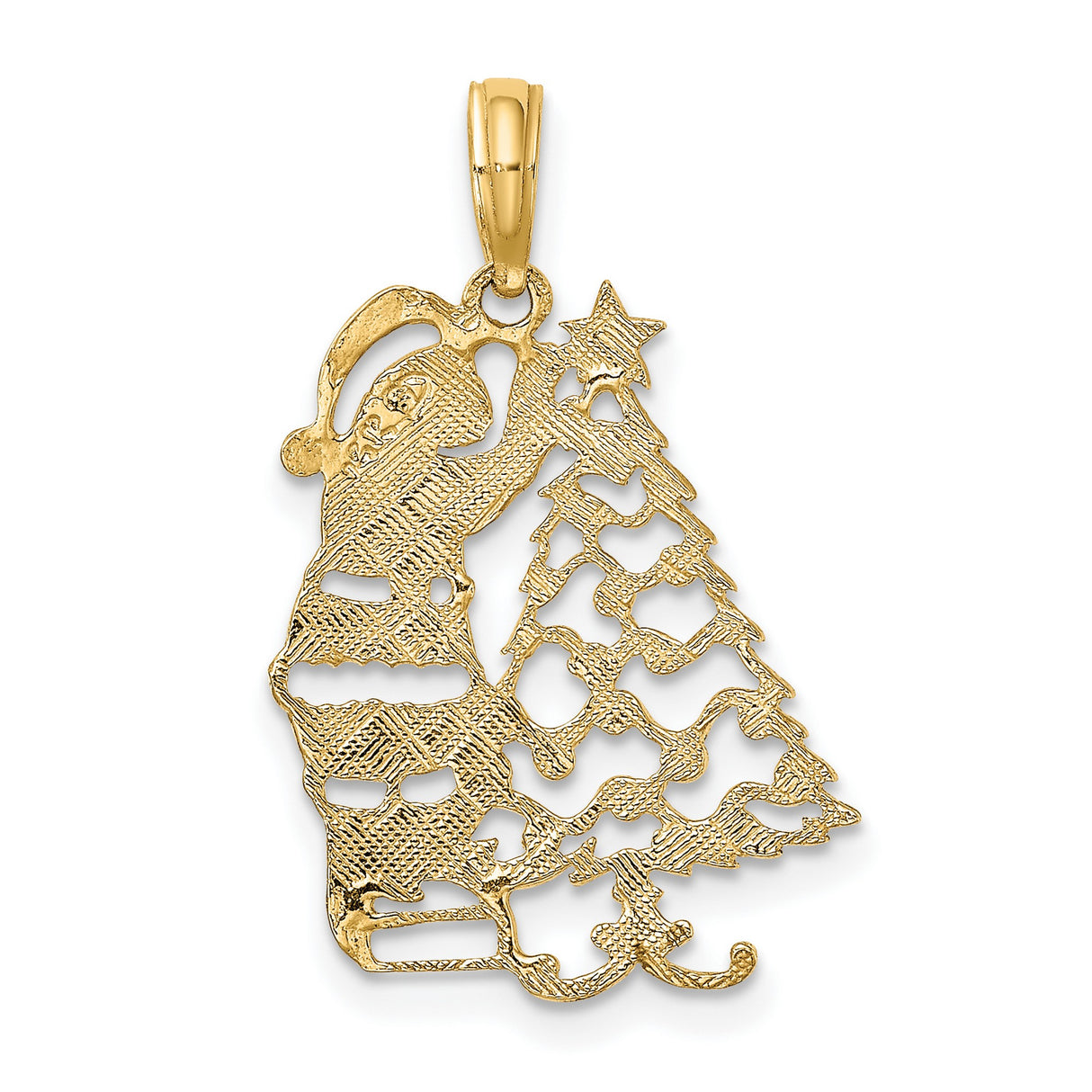 14k Yellow Gold Pendant, Santa Decorating Christmas Tree, Holiday Festive Charm