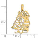14k Yellow Gold Pendant, Santa Decorating Christmas Tree, Holiday Festive Charm