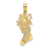14k Yellow Gold Christmas Stocking Pendant with Holly, Candy Cane, and Toys