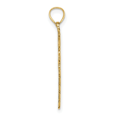 14k Yellow Gold Candy Cane Pendant with Bow Design, Polished Holiday Charm