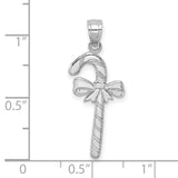 14k White Gold Candy Cane Pendant with Bow, Christmas Holiday Charm for Women