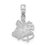 Twin Christmas Bells with Bow Charm Pendant in Real 14k White Gold