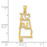 14k Yellow Gold Alabama Shaped Pendant with I Heart AL Engraving, State Outline Charm