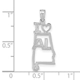 14k White Gold Alabama State Outline Pendant with I Heart AL Design, Dainty Southern Charm