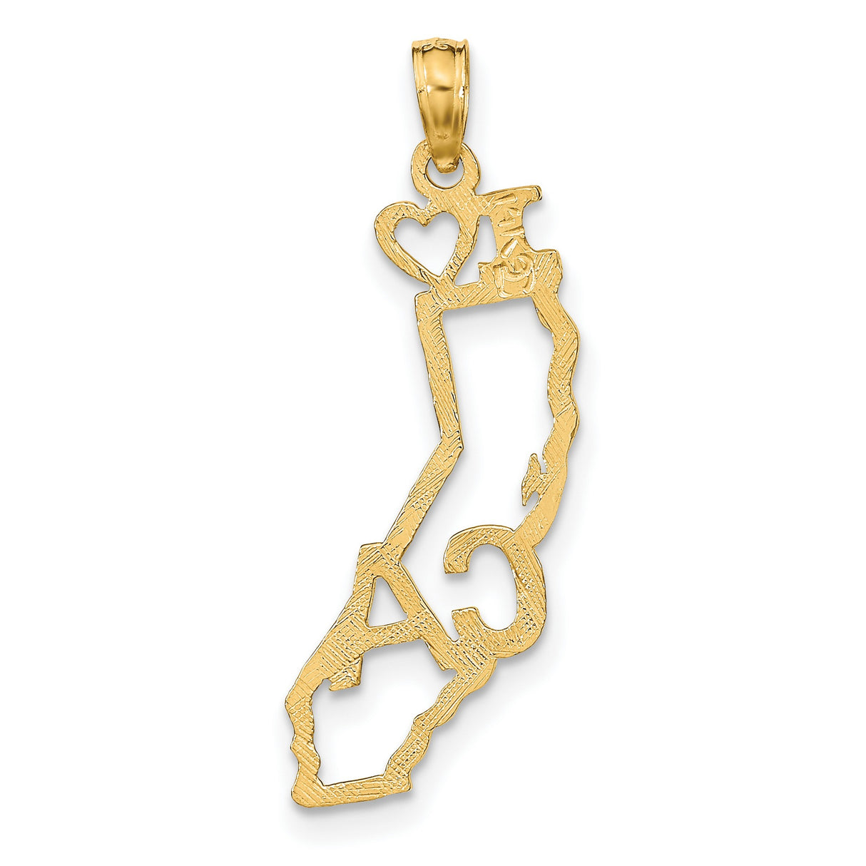 14k Yellow Gold California State Pendant with Heart Design, Unisex Travel Charm