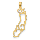 14k Yellow Gold California State Pendant with Heart Design, Unisex Travel Charm