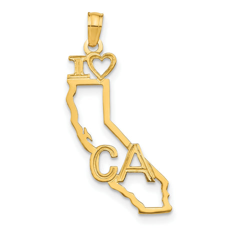14k Yellow Gold California State Pendant with Heart Design, Unisex Travel Charm