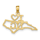 14k Yellow Gold North Carolina Pendant with Heart, State Outline Charm, Southern Pride Jewelry