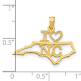 14k Yellow Gold North Carolina Pendant with Heart, State Outline Charm, Southern Pride Jewelry