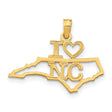 14k Yellow Gold North Carolina Pendant with Heart, State Outline Charm, Southern Pride Jewelry