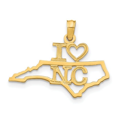 14k Yellow Gold North Carolina Pendant with Heart, State Outline Charm, Southern Pride Jewelry