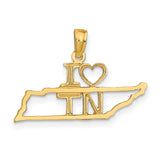 14k Yellow Gold Tennessee Pendant with I Love TN Letters and State Outline Charm