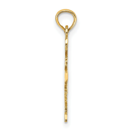 14k Yellow Gold Texas Pendant with Openwork I Heart TX Map Outline Design
