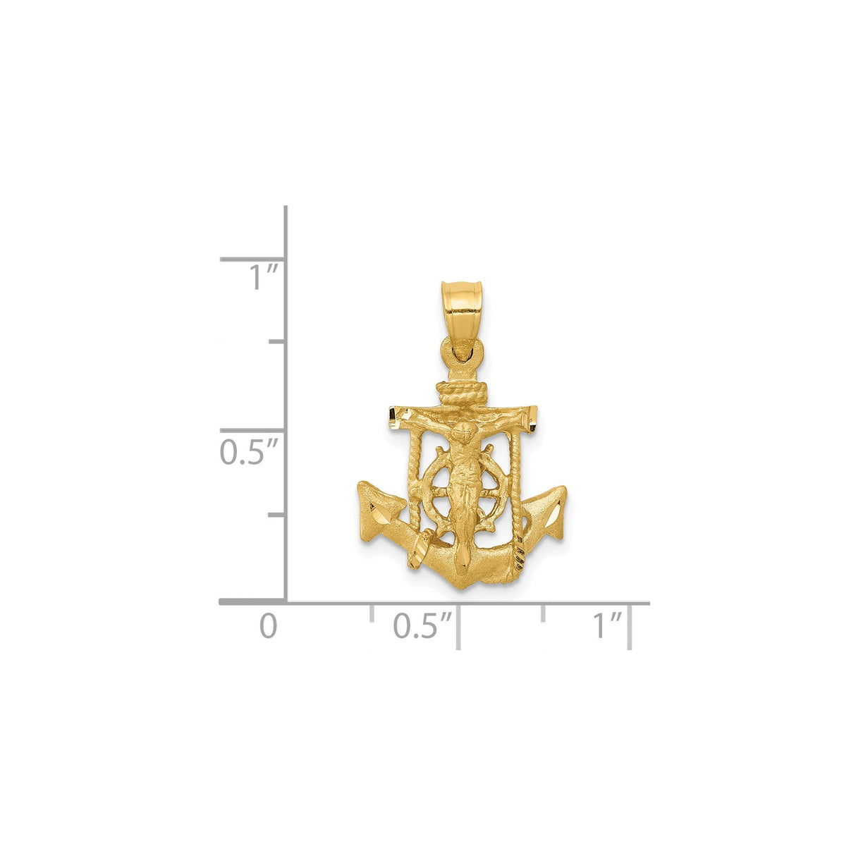 14k Yellow Gold Anchor Crucifix Pendant with Rope Detail and Matte Mariner Cross