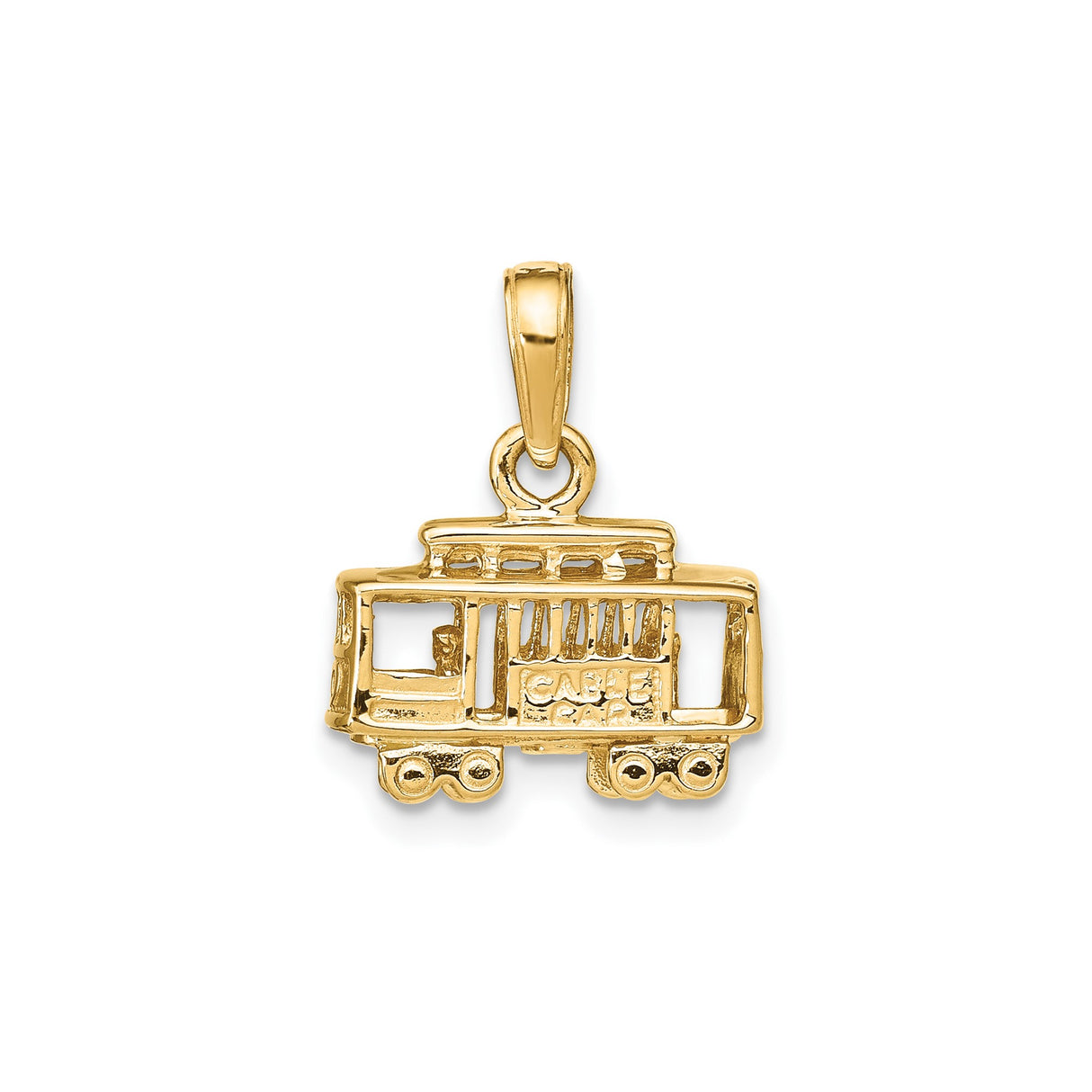 14k Yellow Gold Cable Car Pendant Charm, San Francisco Streetcar Design, Travel and City Heritage Theme