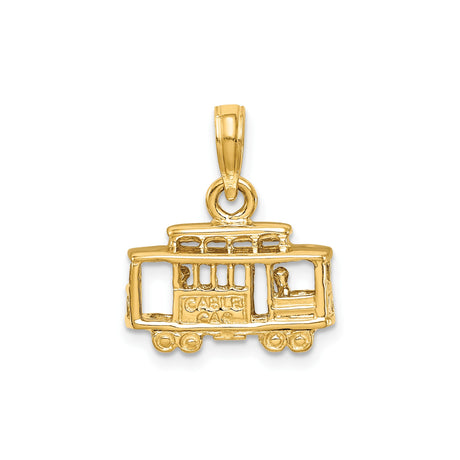 14k Yellow Gold Cable Car Pendant Charm, San Francisco Streetcar Design, Travel and City Heritage Theme
