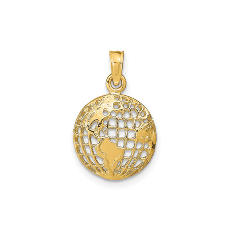 14k Yellow Gold Globe Pendant with Openwork Continents, Earth Charm for Travel and Explorer Style