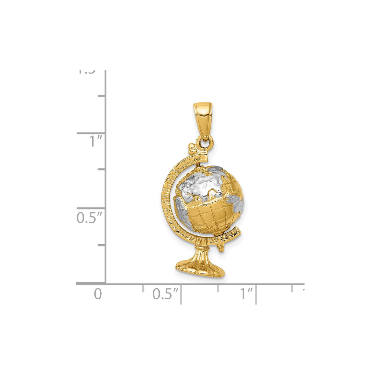 14k Yellow Gold and Rhodium Globe Pendant with Movable Earth Design and World Map Theme