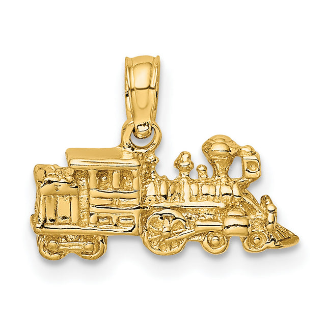 14k Yellow Gold Steam Train Pendant, Vintage Locomotive Charm for Men or Unisex