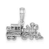 14k White Gold Steam Train Pendant with Detailed Locomotive Design, Vintage Travel Jewelry for Men and Women