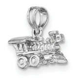 14k White Gold Train Pendant Charm with Detailed Steam Locomotive Design