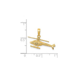 14k Yellow Gold Helicopter Pendant, Detailed Chopper Aviation Design, Unisex or Mens Jewelry