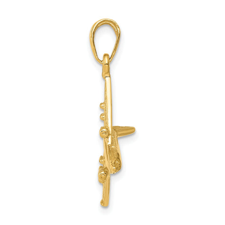 14k Yellow Gold Airplane Pendant, Solid Jet Charm with Polished Finish, Travel and Aviation Theme
