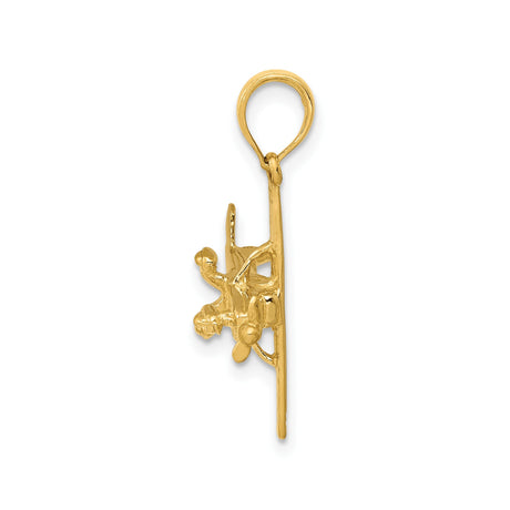 14k Yellow Gold Airplane Pendant with 3D High Wing Propeller Aircraft Design