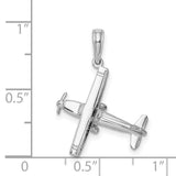 14k White Gold Airplane Pendant Charm with Detailed Propeller Design, Aviation Jewelry
