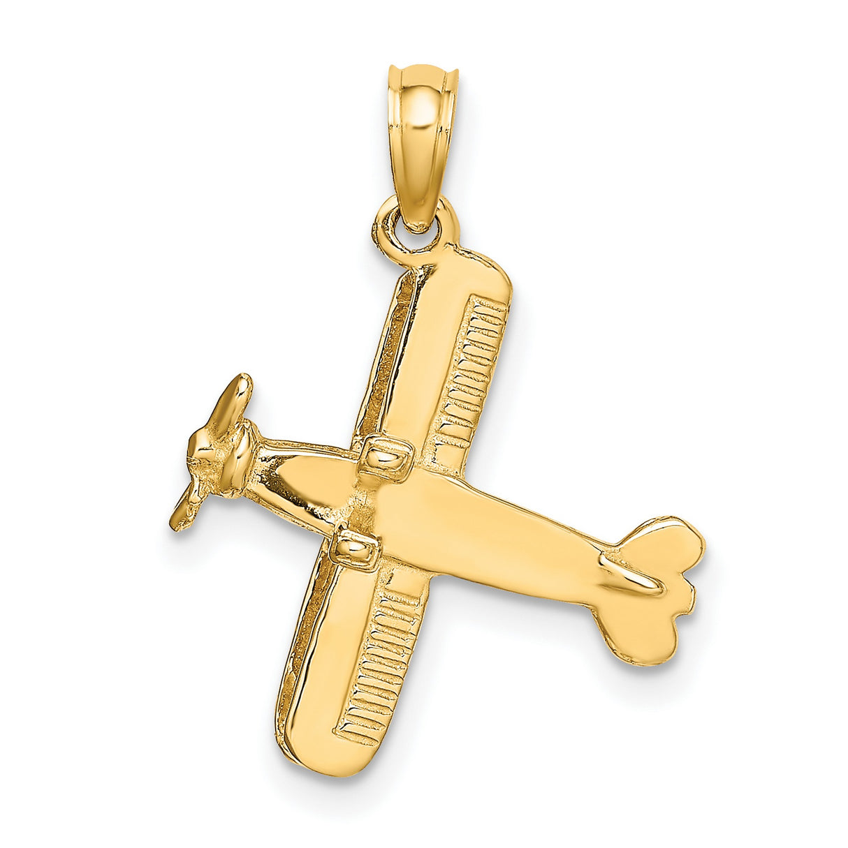 14k Yellow Gold Biplane Pendant, Vintage Airplane Charm with Aircraft Design, Unisex Aviation Jewelry