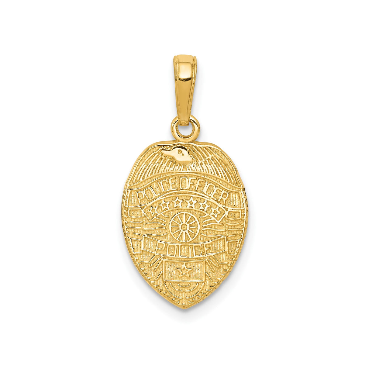 14k Yellow Gold Police Badge Pendant with Star Accents and Officer Shield Design