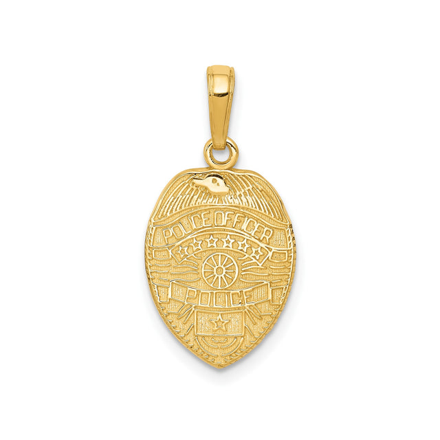 14k Yellow Gold Police Badge Pendant with Star Accents and Officer Shield Design