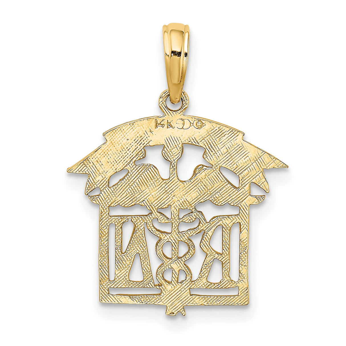 14k Yellow Gold RN Nurse Pendant with Caduceus Symbol and Wings Charm