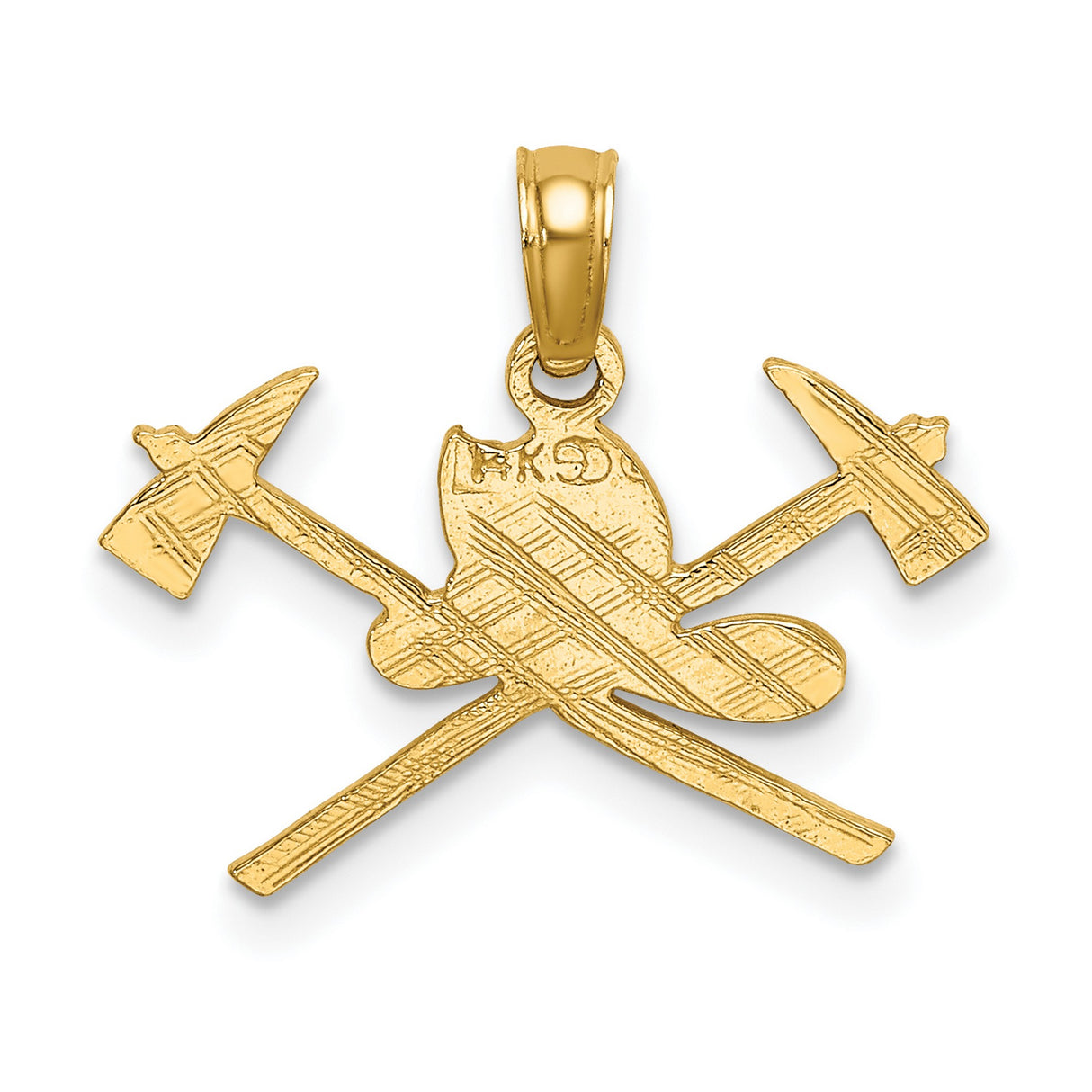14k Yellow Gold Firefighter Pendant with Helmet, Crossed Axes and Fire Hook