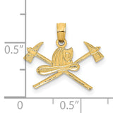 14k Yellow Gold Firefighter Pendant with Helmet, Crossed Axes and Fire Hook