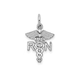 14k White Gold RN Pendant with Caduceus Symbol and Raised RN Letters