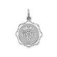 14k White Gold RN Pendant with Caduceus Symbol, Round Disc Medical Charm for Women