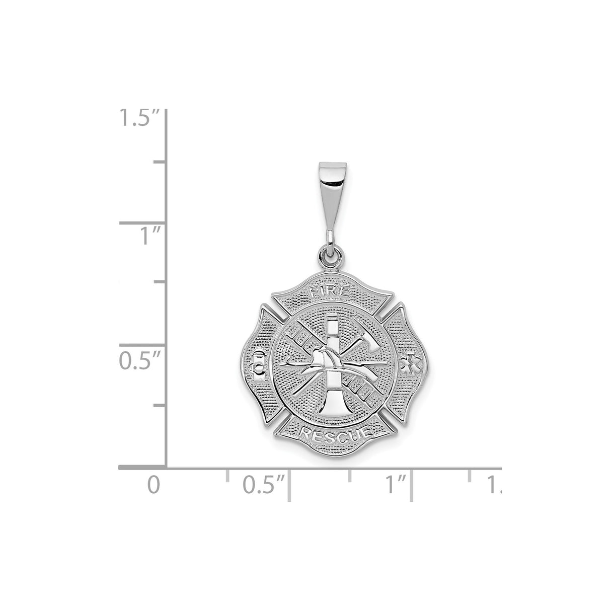 14k White Gold Firefighter Maltese Cross Pendant with Fire Helmet, Axe, Ladder, and Hydrant