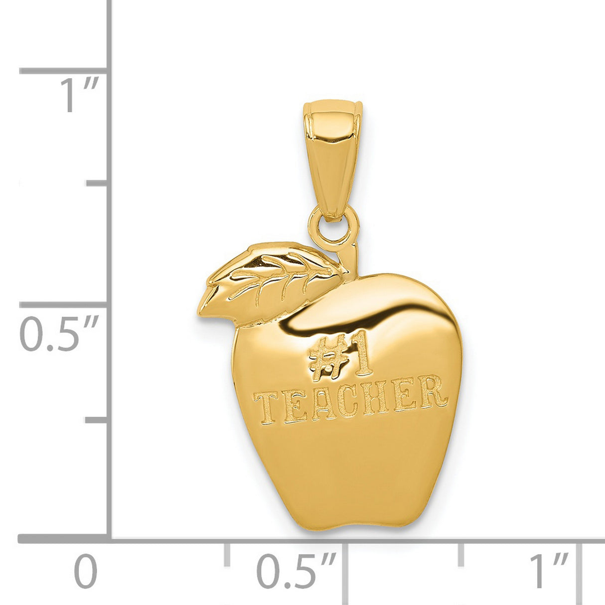 #1 Teacher Word On Apple Shaped Charm Pendant in Real 14k Yellow Gold