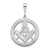 14k White Gold Masonic Pendant with Square and Compass Symbol and Central G Emblem