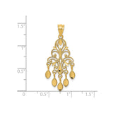 14k Yellow Gold Chandelier Pendant with Filigree Design and Dangling Leaf Drops for Women